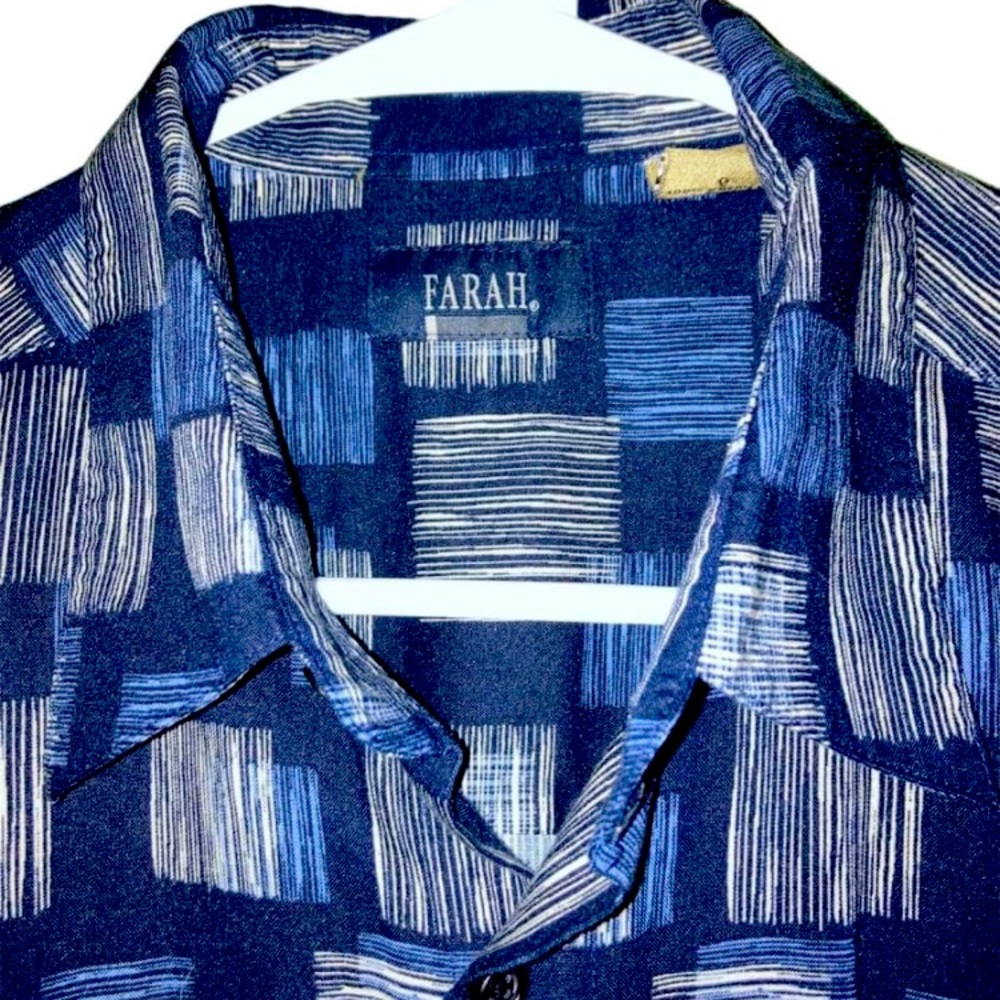 Farah men’s casual short sleeve Geometric shirt size Large Blue/Gray